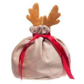  Подарочная упаковка - новогодний мешок с рожками New Year (13x15cm) (beige/brown) (211714) 