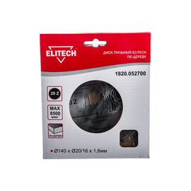  Диск пильный ELITECH 1 820.0527, ф140ммх20/16 ммх1,6мм, 20 зуб, для дерева 