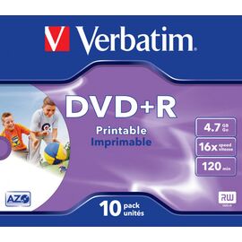 Диск DVD+R Verbatim 4.7Gb 16x Jewel case (10шт) Printable (43508) 