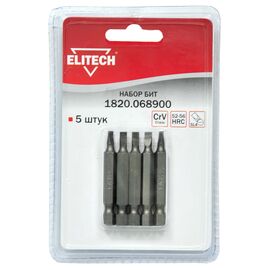  Набор бит ELITECH 1 820.0689 CrV, SL4x50мм, блистер 5шт 