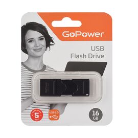  Флеш-накопитель GoPower SLIDER 16GB USB2.0 пластик черный матовый (1/50/1000) 