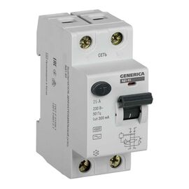  УЗО IEK ВД1-63 Generica (MDV15-2-063-030) 63A 4.5kA 30мА AC 2П 230В 2мод серый (упак. 1шт) 