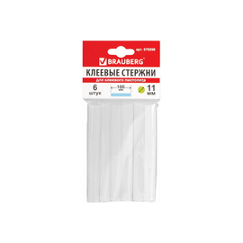  Клеевые стержни BRAUBERG 670298 диаметр 11мм, длина 100мм, белые, комплект 6 штук европодвес 