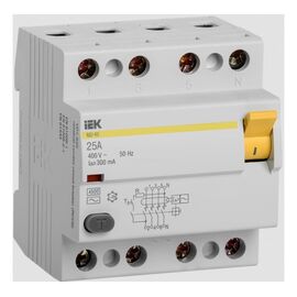  Выключатель IEK ВД1-63 (MDV10-4-025-300) дифф.тока УЗО  25A 300мА AC 4П 400В 4мод белый (упак.:1шт) 