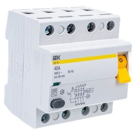  Выключатель IEK ВД1-63 (MDV10-4-040-030) дифф.тока УЗО  40A 30мА AC 4П 400В 4мод белый (упак.:1шт) 