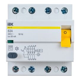  Выключатель дифференциального тока IEK ВД1-63 ИЭК MDV10-4-063-030 4п 63A 30mA тип AC 