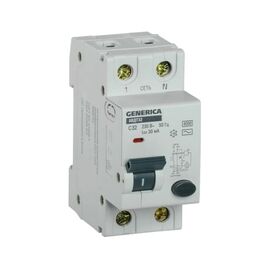  Дифавтомат IEK АВДТ 32 Generica (MAD25-5-032-C-30) 32A тип C 6kA 30мА AC 2П 230В 2мод серый (упак.:1шт) 