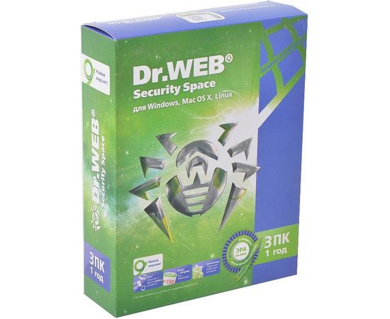  ПО Dr.Web Security Space (КЗ), 3 ПК/1 год. Лицензия, DVD, коробка (BHW-B-12M-3-A3) 