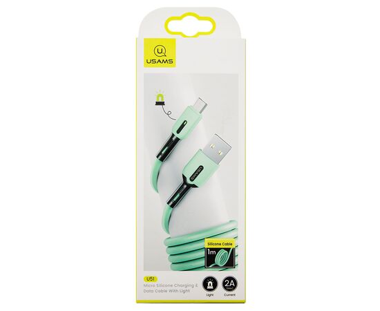  Дата-Кабель USAMS-SJ432 USB - micro USB с индикатором (1 м) силиконовый, мятный (SJ432USB03) 
