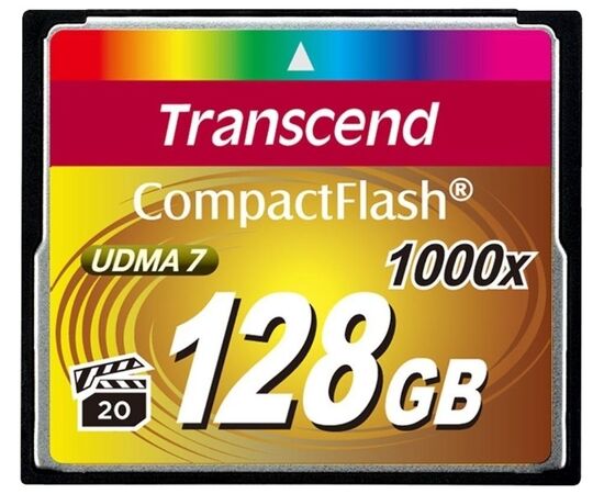  Флеш-накопитель Transcend 128GB Transcend CompctFlash 1000X MLC, R: 160MB/s Поддерживает запись в высоком разрешении Full-HD, 3D и 4K UHDTV (2160p) 