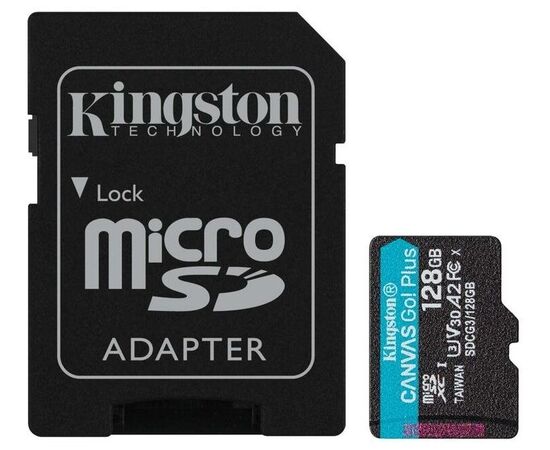  Карта памяти Kingston (SDCG3/128GBSP) microSDXC Canvas Go Plus, 128 Гб, UHS-I, U3, V30, A2, без адаптера 