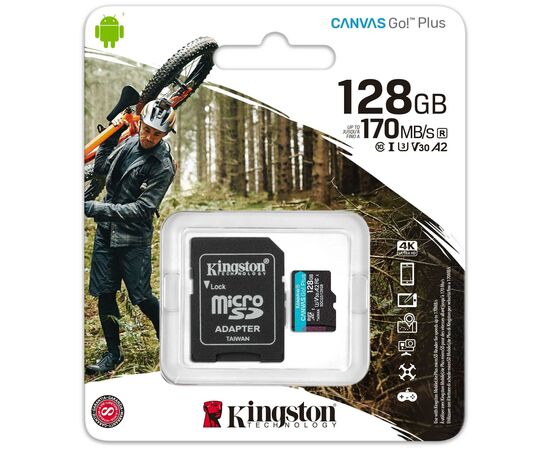  Карта памяти Kingston (SDCG3/128GBSP) microSDXC Canvas Go Plus, 128 Гб, UHS-I, U3, V30, A2, без адаптера 