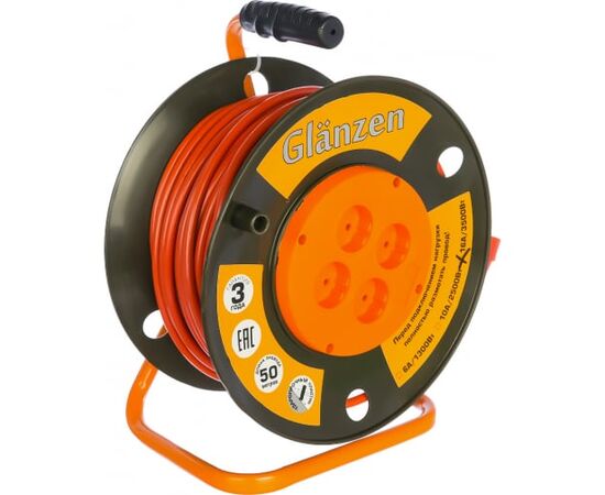  Удлинитель силовой GLANZEN EB-50-008 на катушке 4 гнезда ПВС 2x2,5 00-00000525 