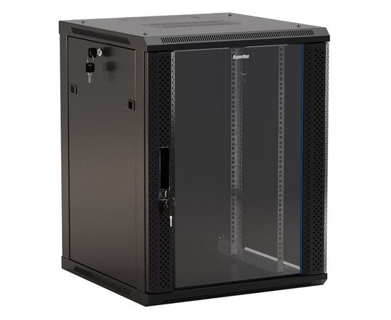  Шкаф коммутационный Hyperline TWB-0645-GP-RAL9004 настенный 6U 600x450мм пер.дв.стекл 60кг черный 