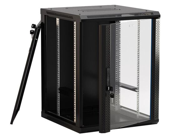  Шкаф коммутационный Hyperline TWB-0645-GP-RAL9004 настенный 6U 600x450мм пер.дв.стекл 60кг черный 