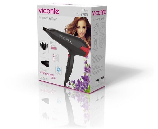  Фен VICONTE VC-3753 черный с красным 