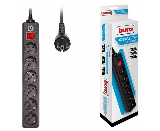  Сетевой фильтр Buro 600SH-1.8-B 1.8м (6 розеток) черный 