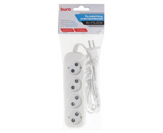  Сетевой удлинитель Buro BU-PSL4.1/W 1.5м (4 розетки) белый 