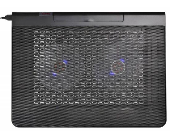  Подставка для ноутбука до 17,3" Buro BU-LCP170-B214 Black, 2 вентилятора: 140 мм, поток: 76.61 CFM, уровень шума: 23 dB(A), 2 х USB-разъёма, LED подсветка, регулировка наклона, материал: металл, пластик 