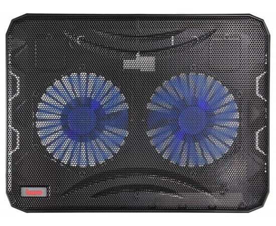  Подставка для ноутбука до 15,6" Buro BU-LCP156-B214H Black, 2 вентилятора: 140 мм, поток: 76.61 CFM, уровень шума: 21 dB(A), 2 х USB-разъёма, LED подсветка, регулировка наклона, материал: металл, пластик 