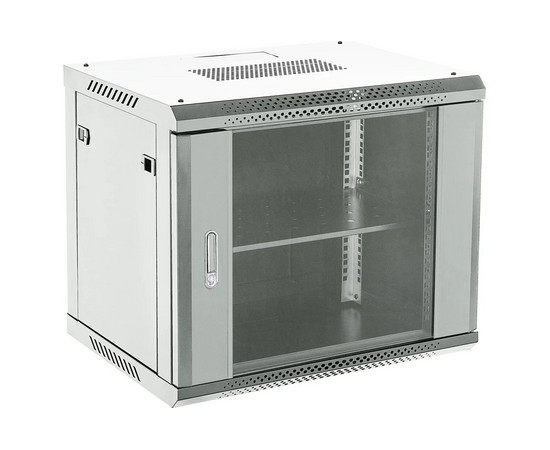  Шкаф коммутационный Rexant 04-0964-111 настенный 9U 600x450мм пер.дв.стекл металл 2 бок.пан. направл.под винты 60кг серый 13.75кг 230град. 368мм IP2 