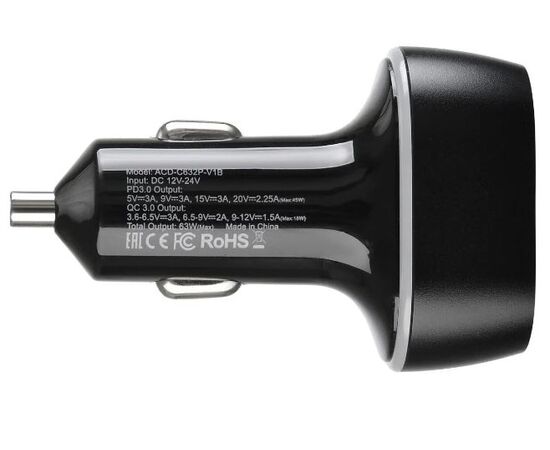 АЗУ ACD (ACD-С632P-V1B) 63Вт, 2xUSB 1PD+1QC, 3.6~20В/3А 