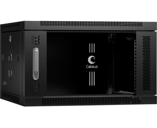  Шкаф коммутационный CABEUS SH-05F-6U60/45-BK настенный, стеклянная передняя дверь, 6U, 600x368x450 мм 