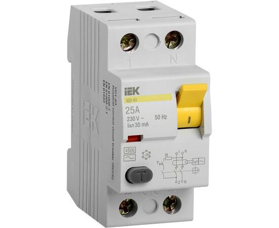  Выключатель дифф. тока IEK ВД1-63 MDV10-2-025-030 25A 30мА AC 2П 230В 2мод белый 