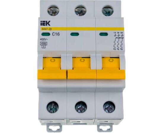  Выключатель IEK ВА47-29 (MVA20-3-016-C) автоматический 16A тип C 4.5kA 3П 400В 3мод белый (упак.:1шт) 