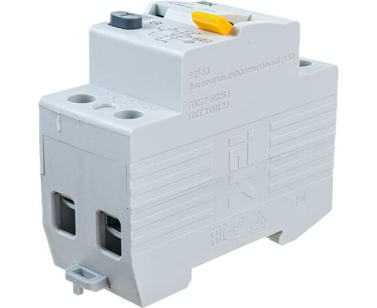  Выключатель IEK ВД1-63 (MDV10-2-063-300) дифф.тока УЗО  63A 300мА AC 2П 230В 2мод белый (упак.:1шт) 