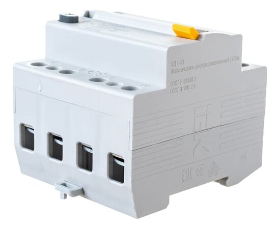  Выключатель IEK ВД1-63 (MDV10-4-040-100) дифф.тока УЗО  40A 100мА AC 4П 400В 4мод белый (упак.:1шт) 