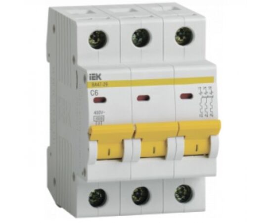  Выключатель IEK ВА47-29 (MVA20-3-006-C) автоматический 6A тип C 4.5kA 3П 400В 3мод белый (упак. 1шт) 