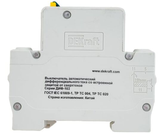  АВДТ DEKraft ДИФ-103 16052DEK 1Р+N 16А 30мА тип AC х-ка C 4.5кА 
