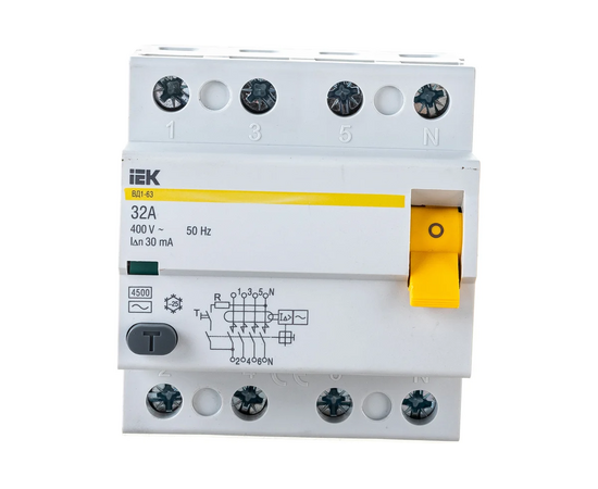  УЗО IEK ВД1-63 (MDV10-4-032-030) 32A 30мА AC 4П 400В 4мод белый (упак.1шт) 