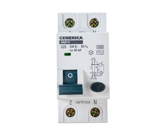  Дифавтомат IEK АВДТ 32 Generica (MAD25-5-025-C-30) 25A тип C 6kA 30мА AC 2П 230В 2мод серый (упак.:1шт) 