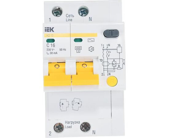  Дифавтомат IEK АД12 (MAD10-2-006-C-010) 6A тип C 4.5kA 10мА AC 2П 230В 3мод белый 